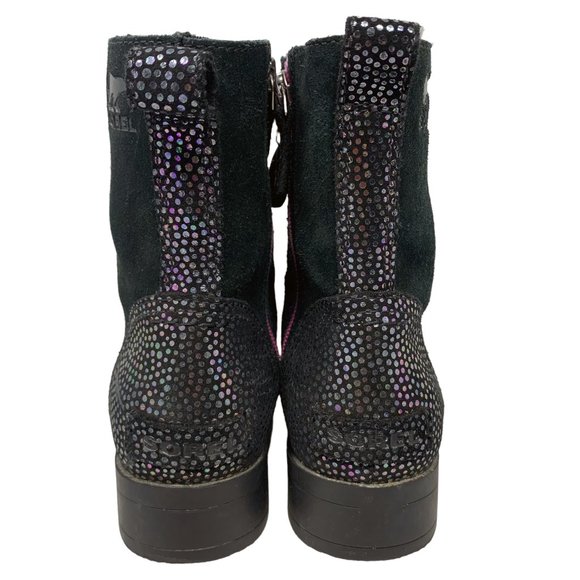 Sorel Emelie‎ Waterproof Black Suede with Lavender Accents Combat Boots - Picture 8 of 11